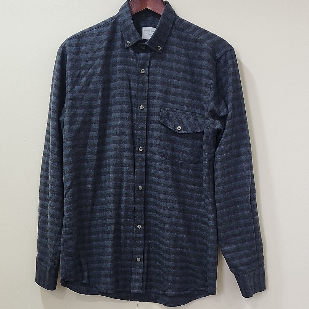 Men's Dark Gray Striped Casual Button Down Shirt